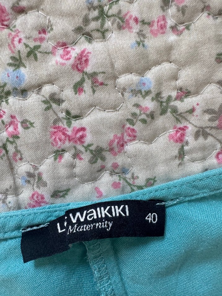 Turkuaz Dökümlü Kısa Kollu Hamile Bluz - Görsel 2