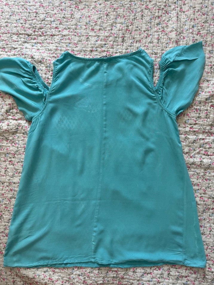 Turkuaz Dökümlü Kısa Kollu Hamile Bluz - Görsel 5