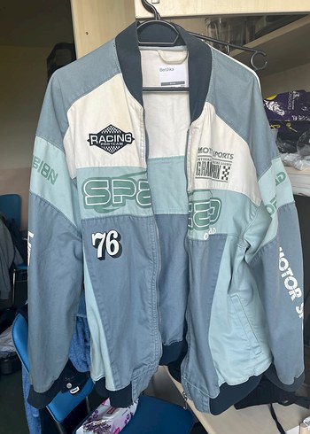 Bershka Retro Yarisci Acik Mavi Bomber Ceket
