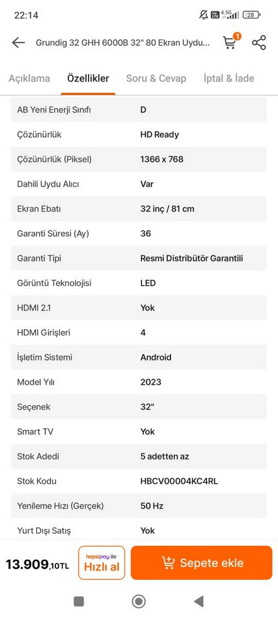 Grunding 32 ghh 6000b televizyon - Görsel 2