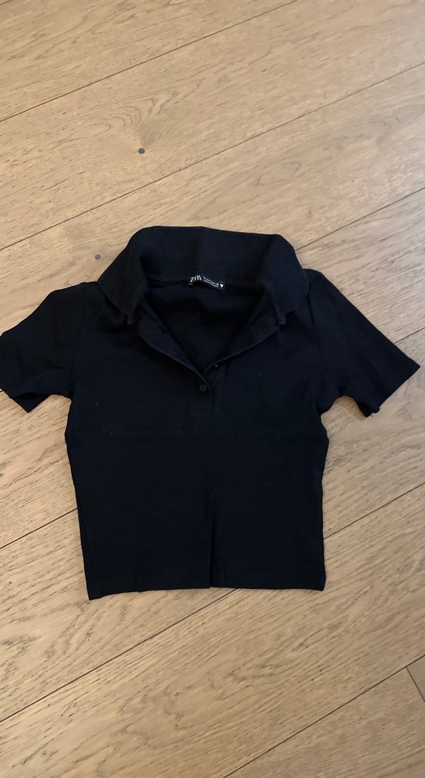 Zara Siyah Kısa Kollu Polo Tişört - Görsel 2