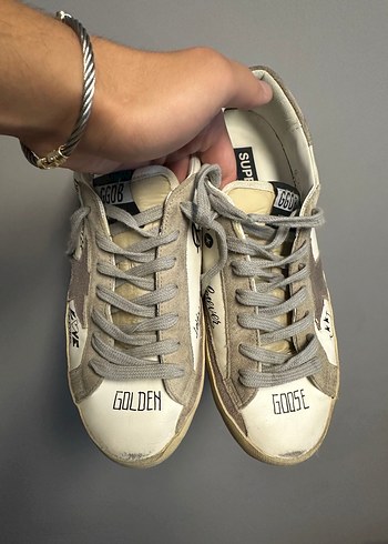 Golden Goose Beyaz Gri Bağcıklı Spor Ayakkabı
