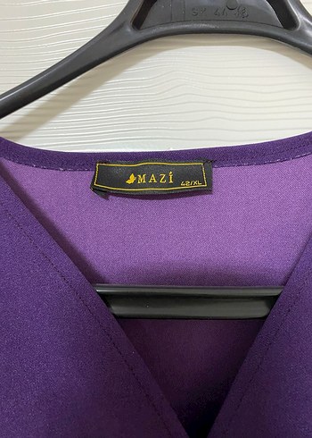 Diğer Mor V Yaka Kısa Kollu Midi Elbise