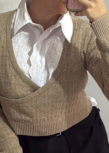 Bej Kadın Kısa Triko Kazak - Görsel 2