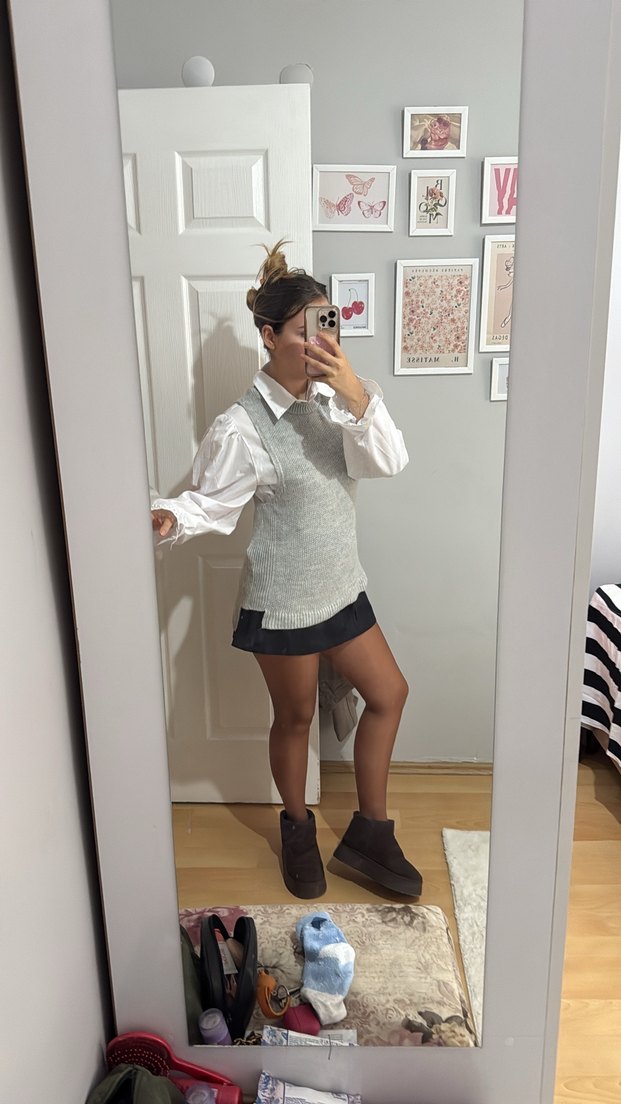 Stradi Gri Örgü Kolsuz Kadın Kazak süveter - Görsel 3