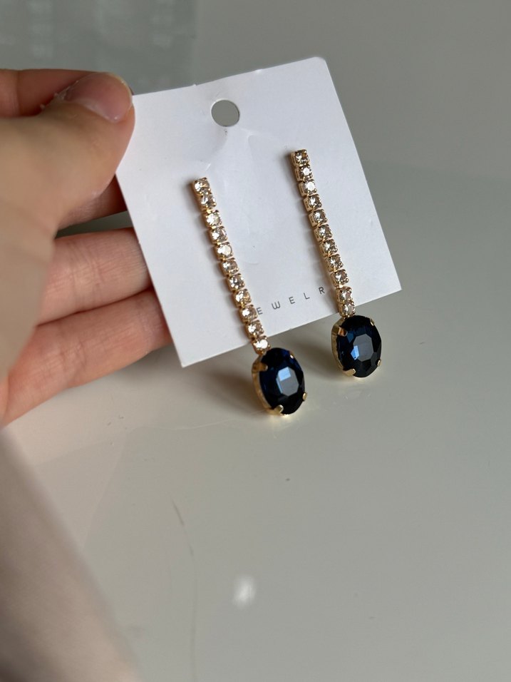 Mavi Taşlı Pırlantalı Küpe - Görsel 2