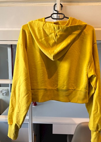 Sarı Kapüşonlu Kadın Sweatshirt - Görsel 3