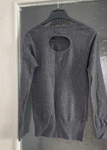 Gri Uzun Kollu Triko Kadın Kazak - Görsel 7