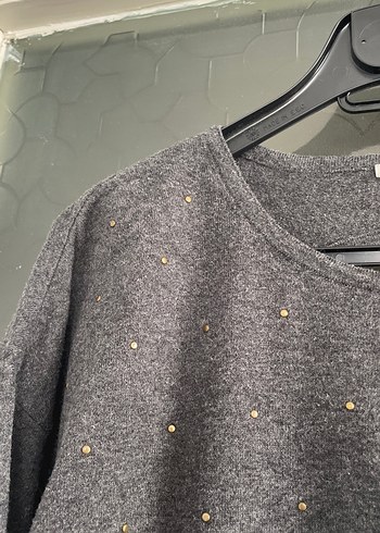 Gri Uzun Kollu Triko Kadın Kazak - Görsel 2
