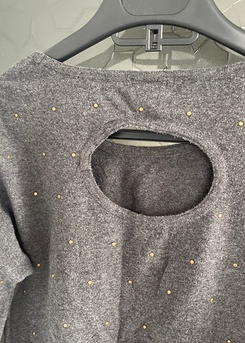 Gri Uzun Kollu Triko Kadın Kazak - Görsel 8