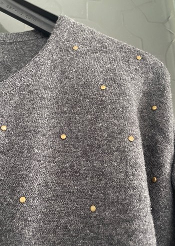 Gri Uzun Kollu Triko Kadın Kazak - Görsel 6