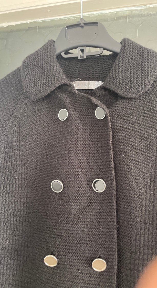 Siyah Düğmeli Midi Kadın Yün Kaban - Görsel 2