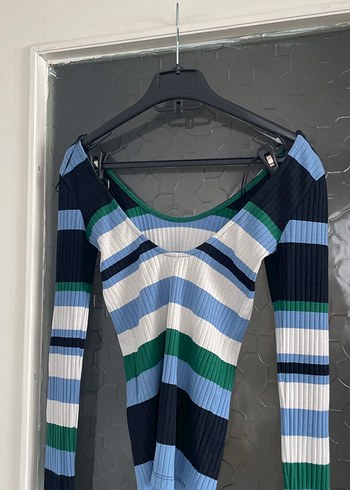 Çizgili, Uzun Kollu, V Yaka Kadın Kazak - Görsel 7