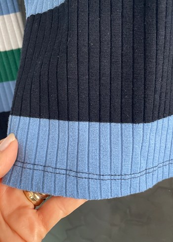 Çizgili, Uzun Kollu, V Yaka Kadın Kazak - Görsel 4