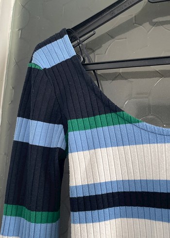 Çizgili, Uzun Kollu, V Yaka Kadın Kazak - Görsel 2