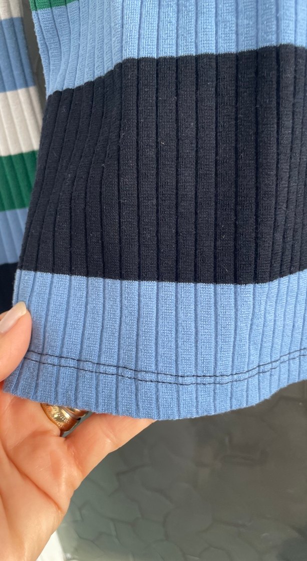 Çizgili, Uzun Kollu, V Yaka Kadın Kazak - Görsel 4