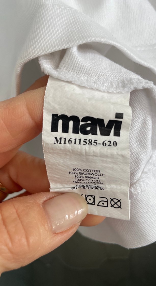 Beyaz Mavi Baskılı Kısa Kollu Tişört - Görsel 5