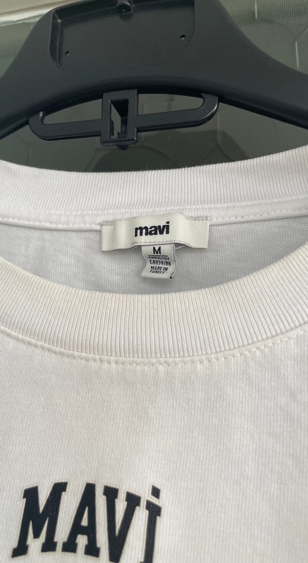 Beyaz Mavi Baskılı Kısa Kollu Tişört - Görsel 2