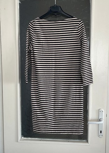 Gri Çizgili Midi Elbise - Görsel 6