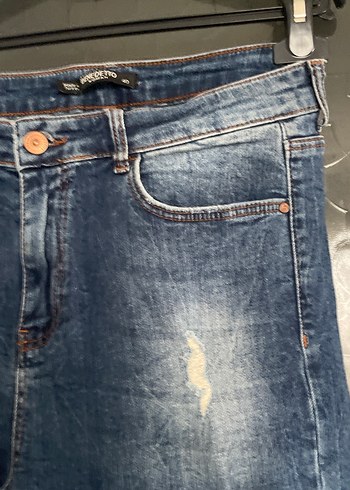 Kadın Koyu Mavi Bol Kesim Midi Kot Pantolon - Görsel 7