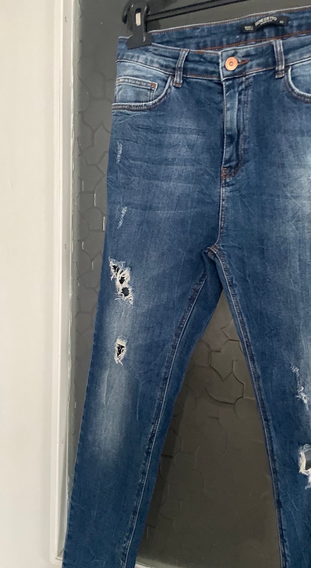 Kadın Koyu Mavi Bol Kesim Midi Kot Pantolon - Görsel 2