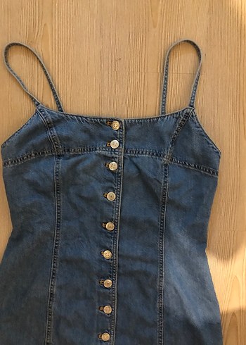 Zara Zara Denim Düğmeli Askılı Elbise