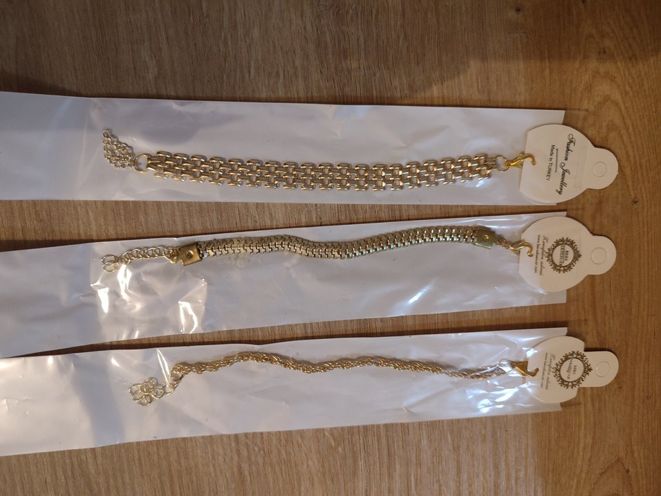 Zincir Detaylı Parlak Altın Bileklik Seti 3 adet - Görsel 2