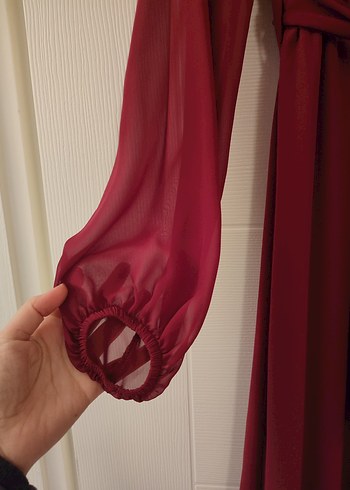 Bordo şifon abiye elbise - Görsel 4