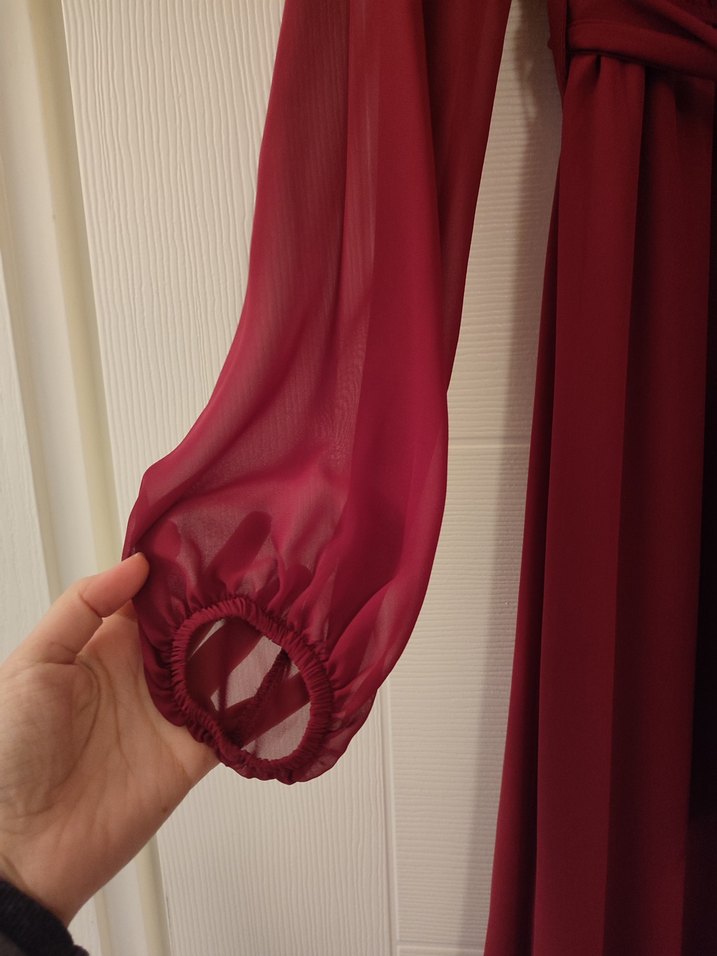 Bordo şifon abiye elbise - Görsel 4