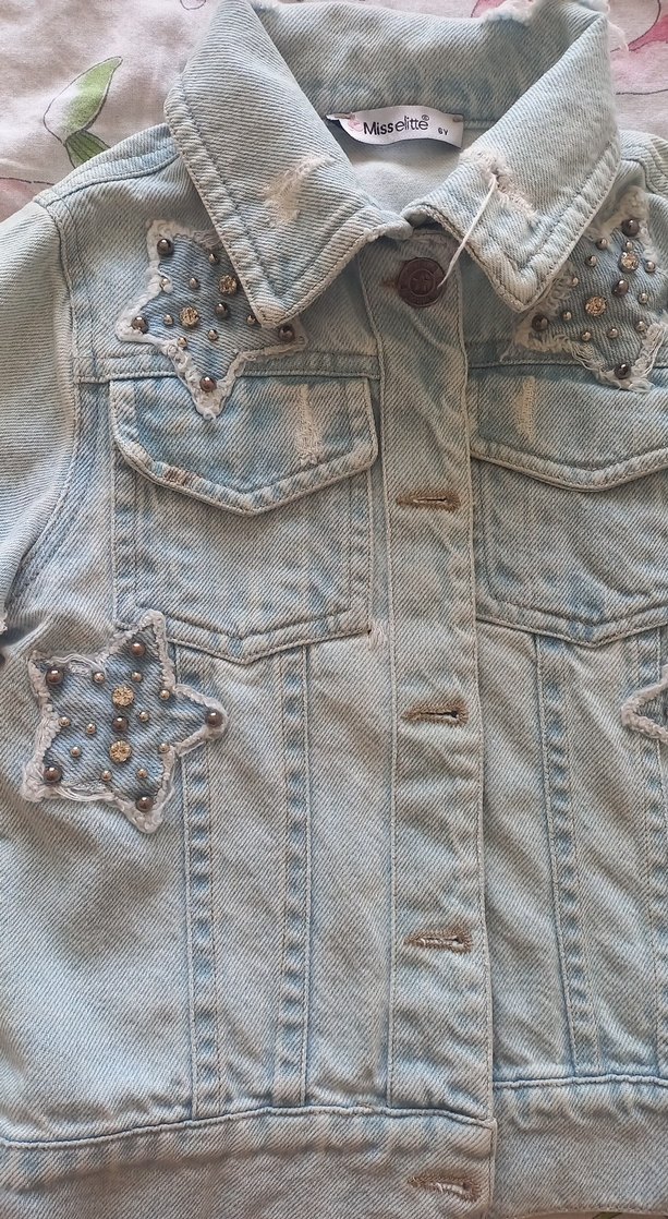 Nakışlı Bohem kiz cocuk Kot Ceket - Görsel 4