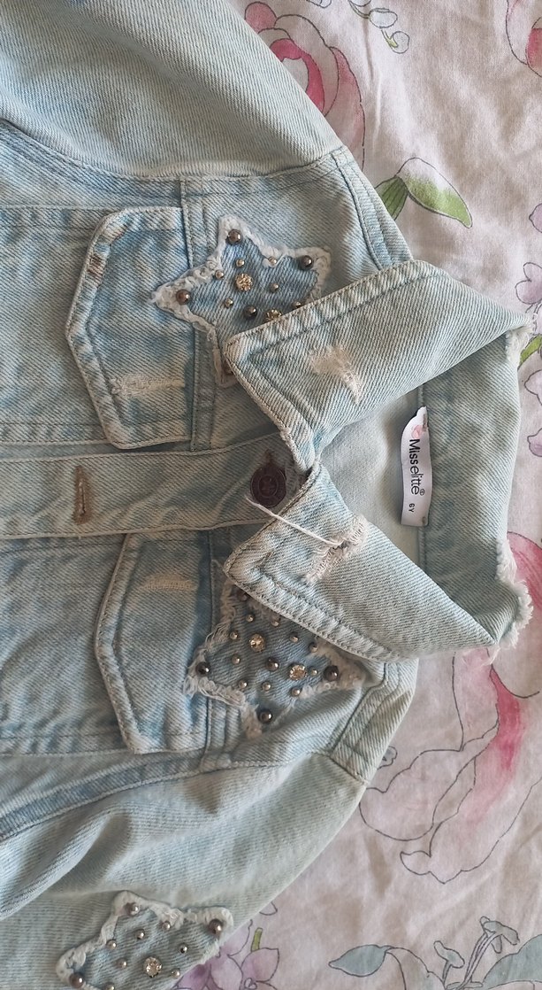 Nakışlı Bohem kiz cocuk Kot Ceket - Görsel 3