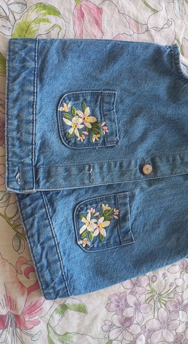 Nakışlı Mavi Kız çocuk yelek kot - Görsel 3