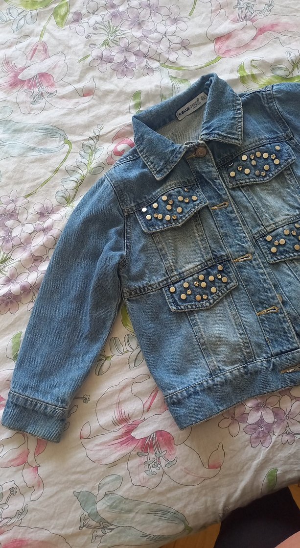 Nakışlı ve Düğmeli Mavi kiz cocuk Kot Ceket - Görsel 2