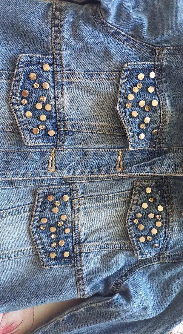 Nakışlı ve Düğmeli Mavi kiz cocuk Kot Ceket - Görsel 5