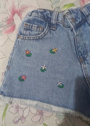 Zara Renkli Nakışlı Düğmeli Kız Denim Şort