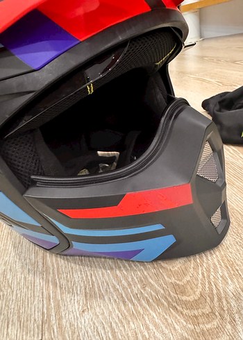 Renkli Biker Motosiklet Kaskı Velcro - Görsel 8