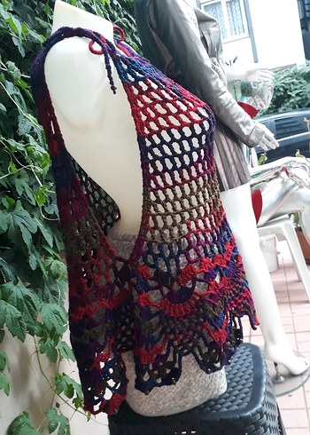 Renkli Örgü Mini Bohem Kadın El emeği #bluz #crop #büstiyer - Görsel 4