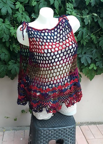 Renkli Örgü Mini Bohem Kadın El emeği #bluz #crop #büstiyer - Görsel 5