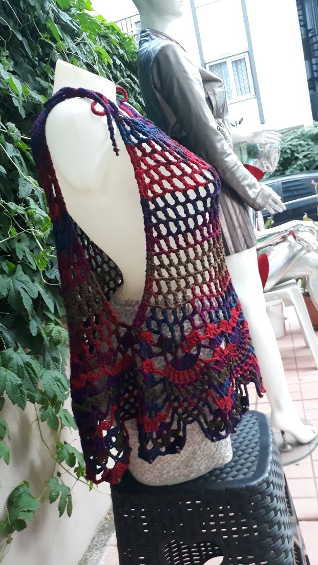 Renkli Örgü Mini Bohem Kadın El emeği #bluz #crop #büstiyer - Görsel 4