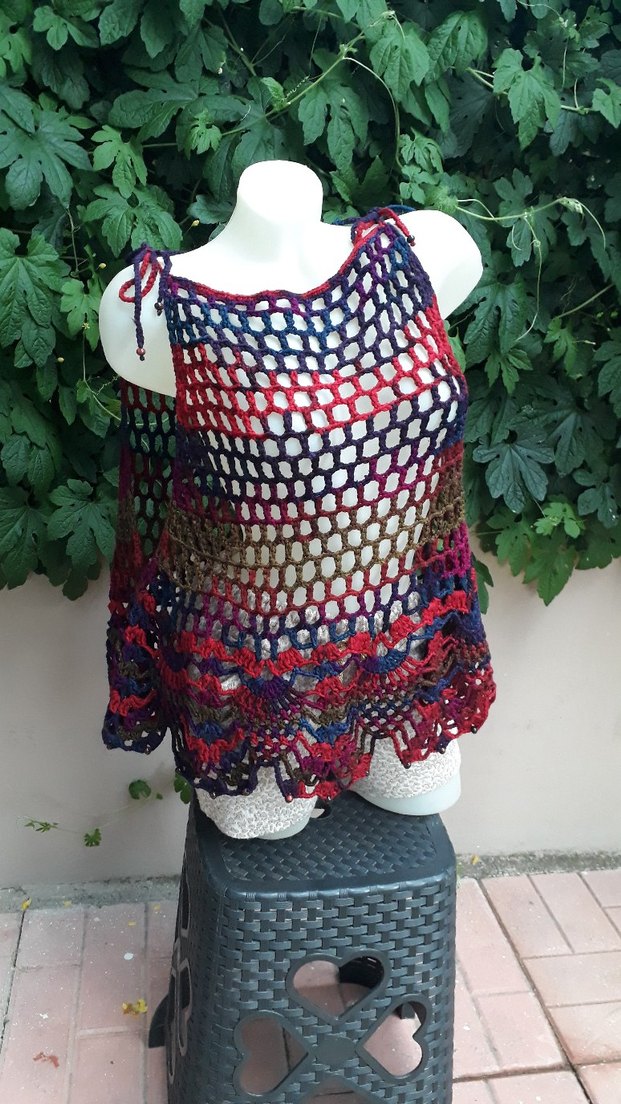 Renkli Örgü Mini Bohem Kadın El emeği #bluz #crop #büstiyer - Görsel 5