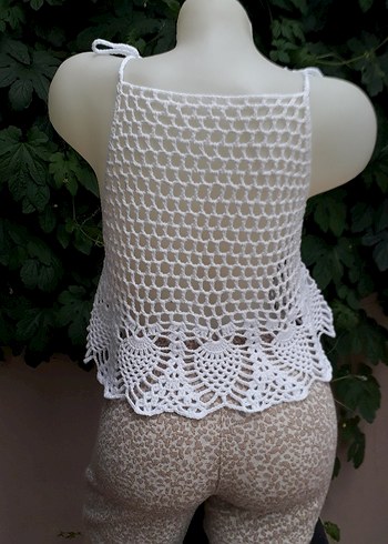 Dantel Detaylı Kısa El Örgüsü #bluz #crop #büstiyer - Görsel 3