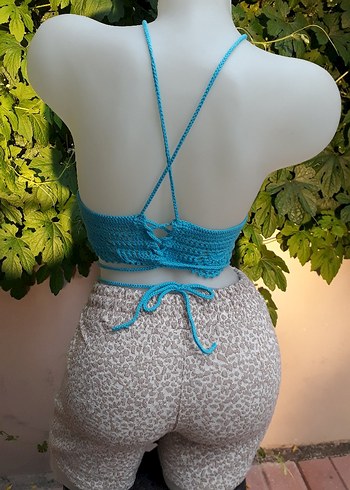 Mavi dantel detaylı el emeği #bluz #crop #büstiyer - Görsel 4