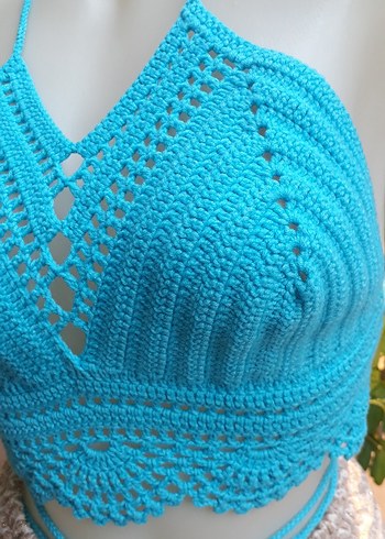 Mavi dantel detaylı el emeği #bluz #crop #büstiyer - Görsel 3