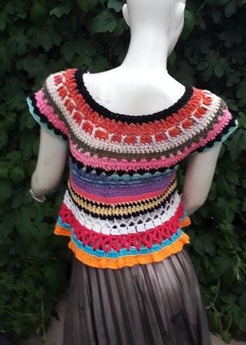 Renkli Bohem Örgü Kısa Bluz #bluz #crop #büstiyer - Görsel 3