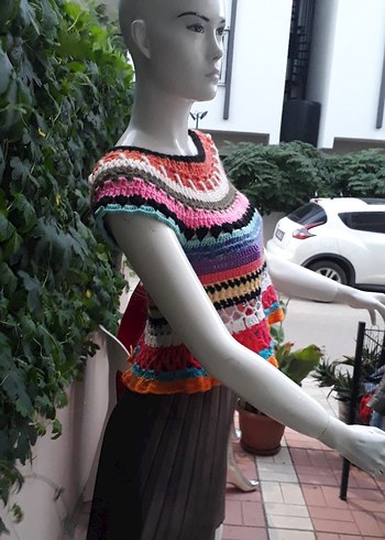 Renkli Bohem Örgü Kısa Bluz #bluz #crop #büstiyer - Görsel 2