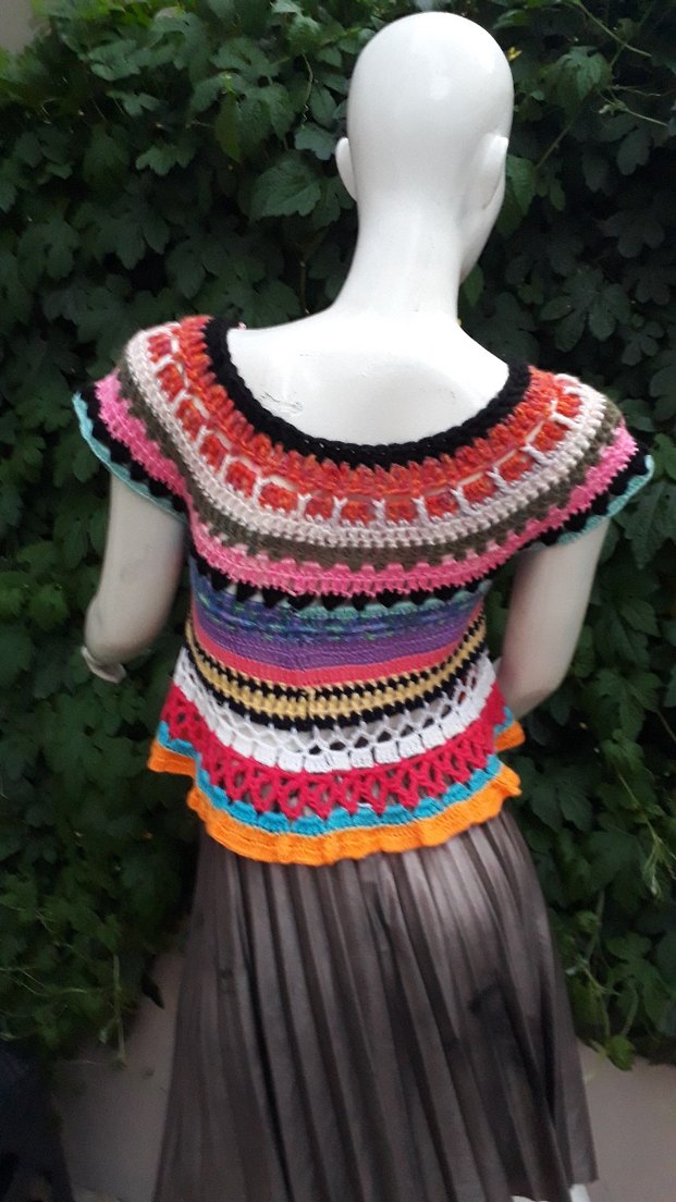 Renkli Bohem Örgü Kısa Bluz #bluz #crop #büstiyer - Görsel 3