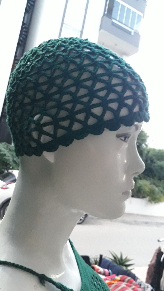 Yeşil Örgü Mini bluz ve yazlık bere #bluz #crop #büstiyer #bere - Görsel 3