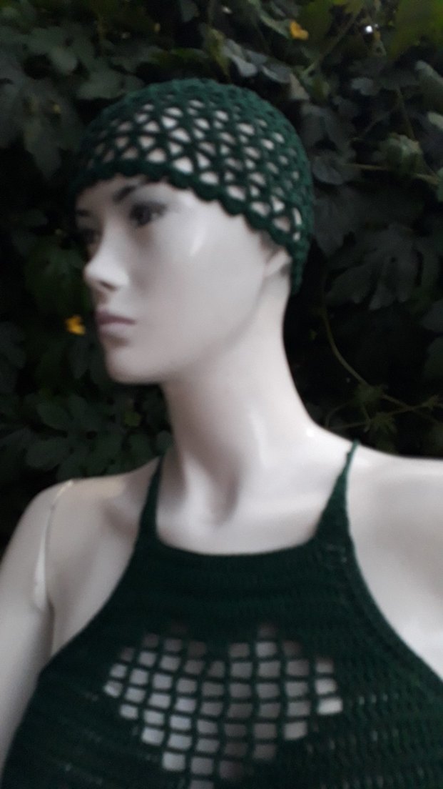 Yeşil Örgü Mini bluz ve yazlık bere #bluz #crop #büstiyer #bere - Görsel 2