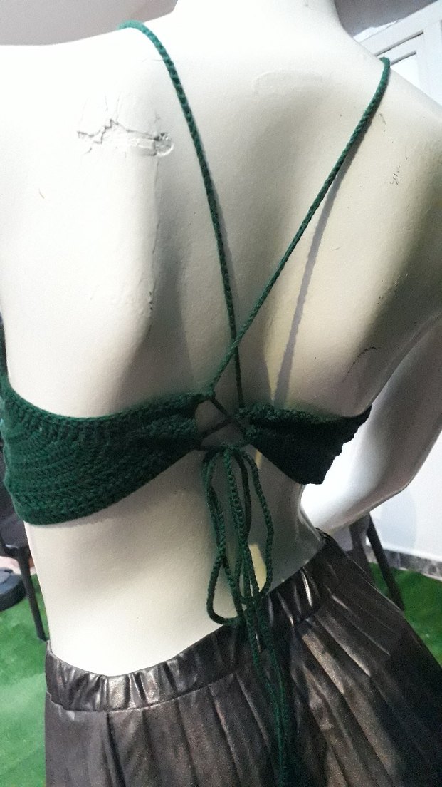 Yeşil Örgü Mini bluz ve yazlık bere #bluz #crop #büstiyer #bere - Görsel 5