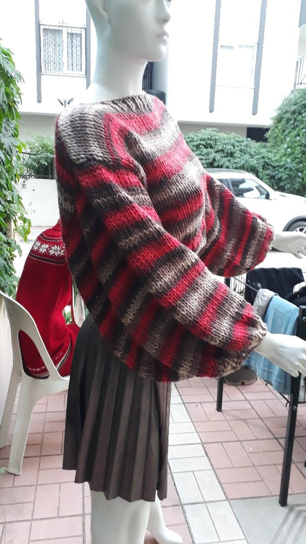 Gri Bohem Uzun Salaş Kollu Kısa Triko Kazak - Görsel 2